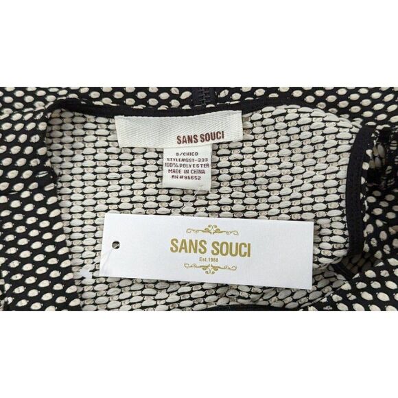 Sans Souci Womens Size Small White Black Sleeveless Sweetheart Neck Peplum Top - Picture 8 of 9